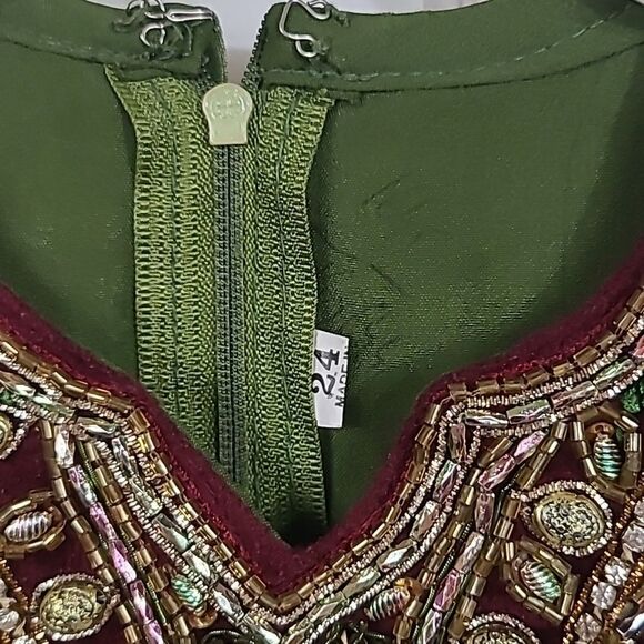 Girls Green/Gold Fancy Embroidered Indian Party Tulle Dress Churidar Gown 24 5T - Picture 8 of 12